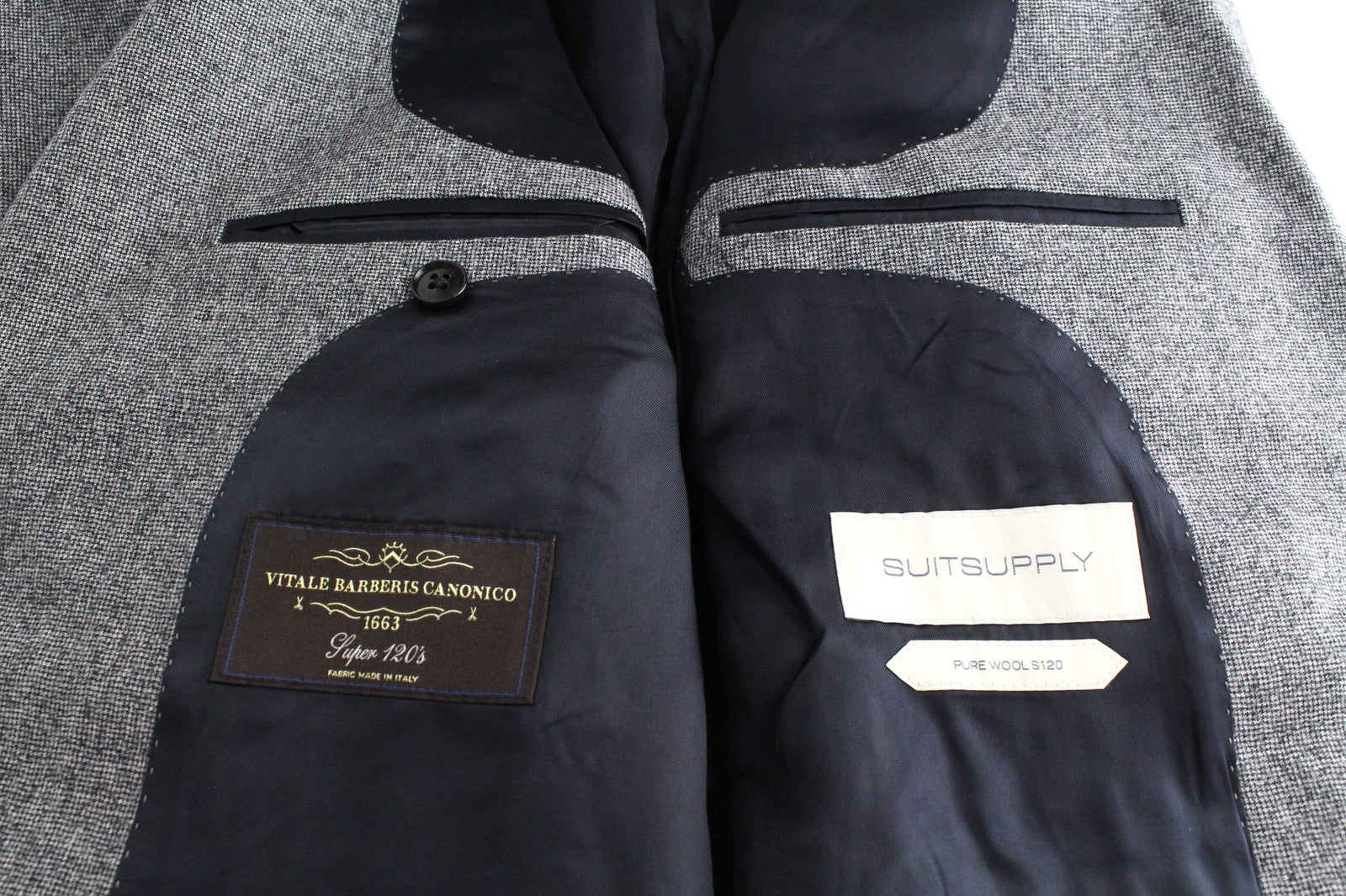 SUITSUPPLY Havana Peak Jetted Men Suit UK40L Houndstooth Grey 2Pc Wool S120