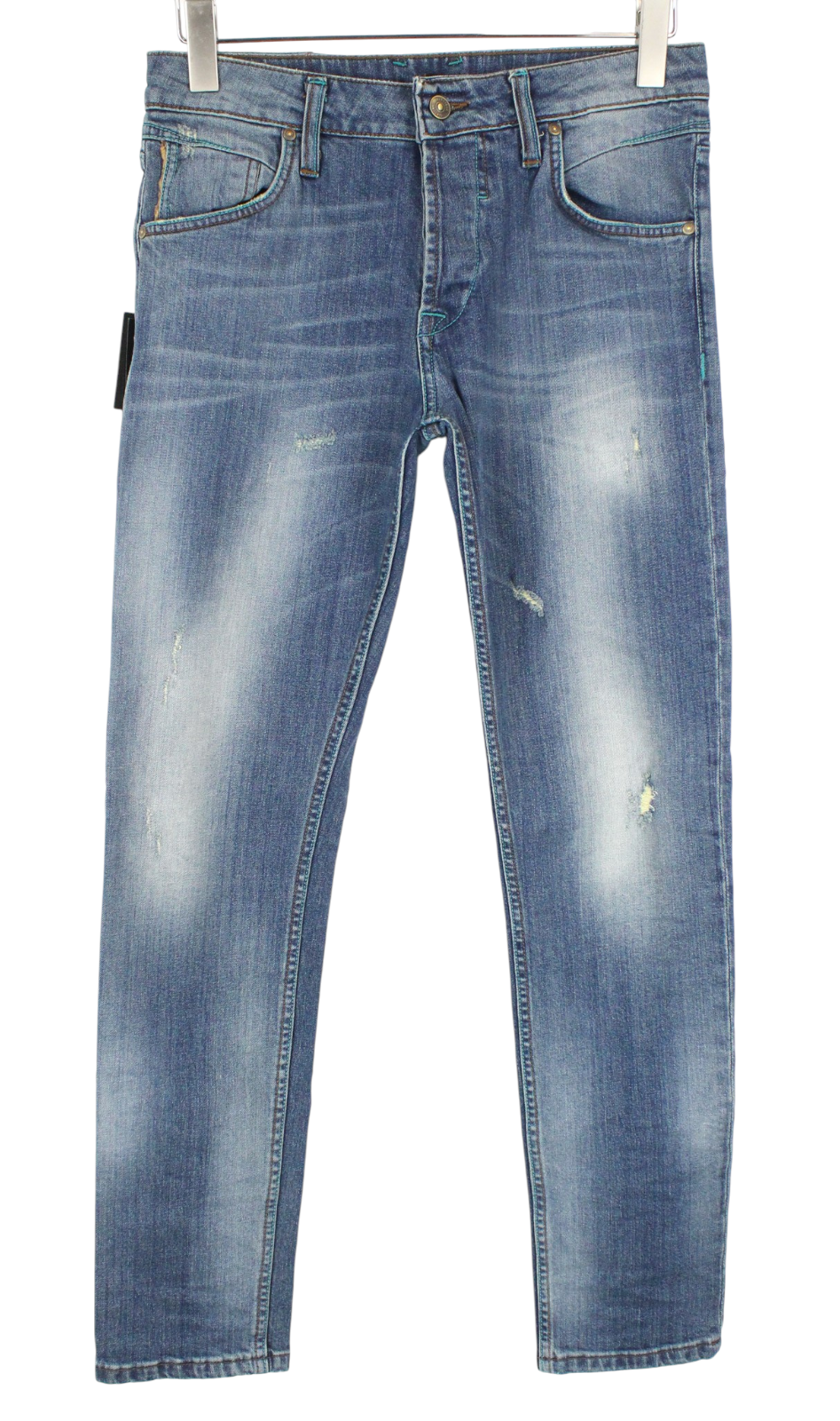 TAKESHY KUROSAWA TK 75 Men Jeans W34 Blue Stretch Buttoned Distressed Slim
