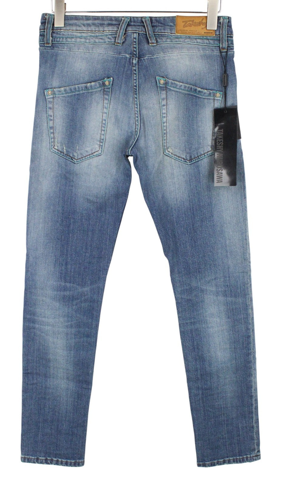 TAKESHY KUROSAWA TK 75 Men Jeans W34 Blue Stretch Buttoned Distressed Slim