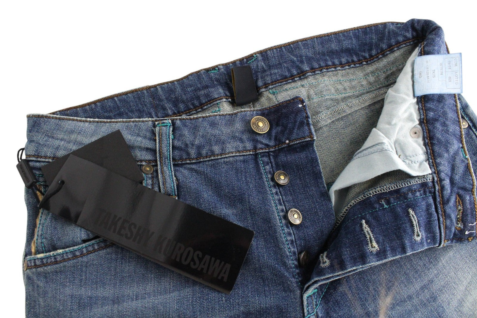 TAKESHY KUROSAWA TK 75 Men Jeans W34 Blue Stretch Buttoned Distressed Slim