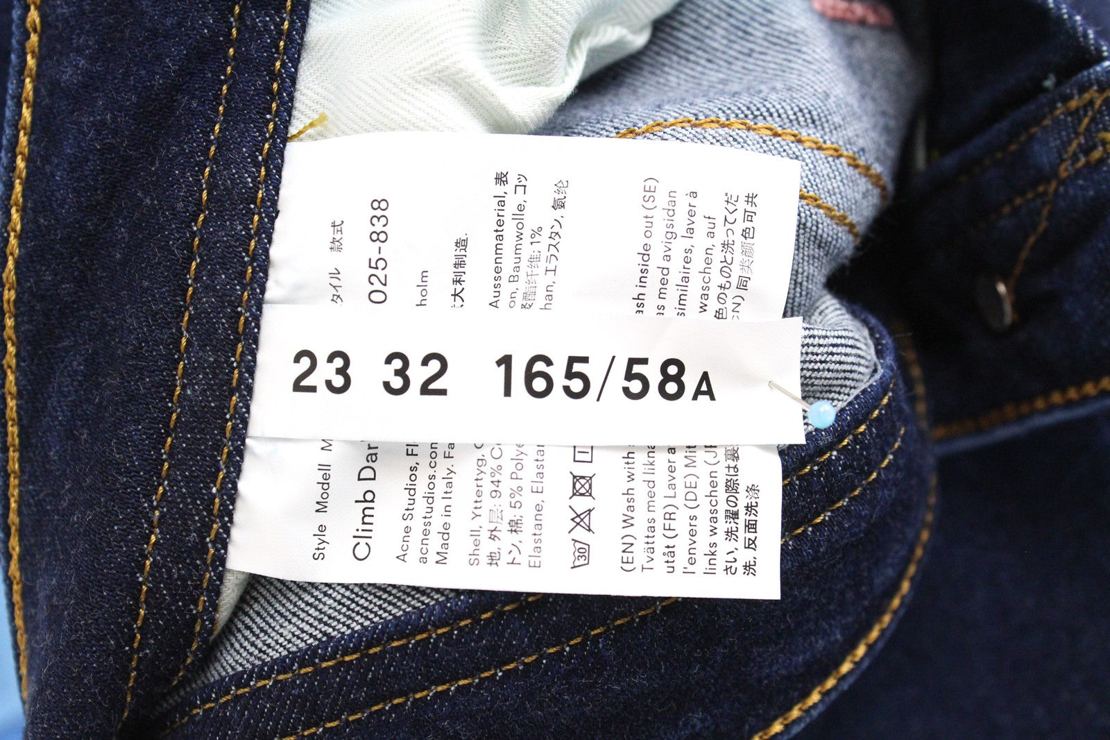 ACNE STUDIOS Climb Women Jeans W23/L32 Dark Blue Skinny Stretch Classic Zip-Fly