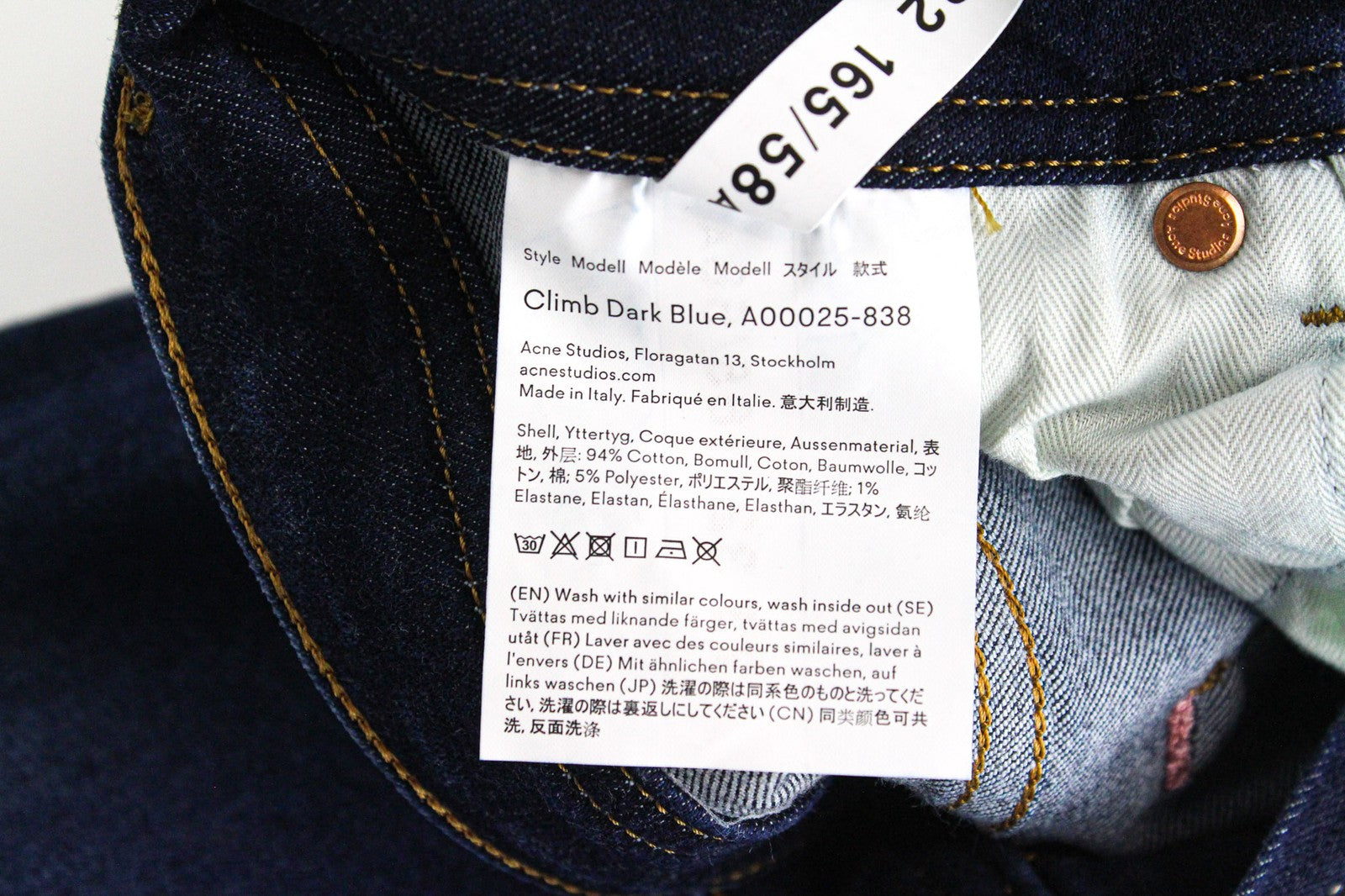 ACNE STUDIOS Climb Women Jeans W23/L32 Dark Blue Skinny Stretch Classic Zip-Fly