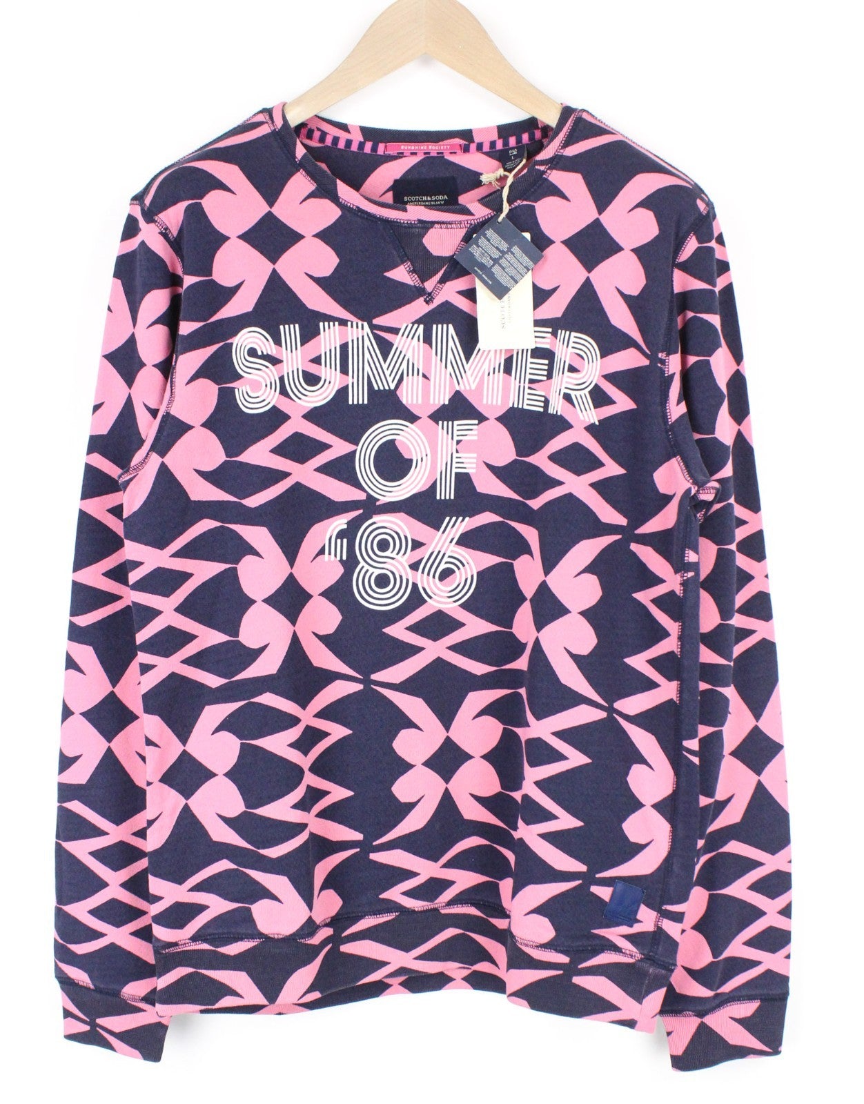 SCOTCH & SODA Men Sweatshirt L Pink Graphic Cotton Jersey Crew Neck Fleece