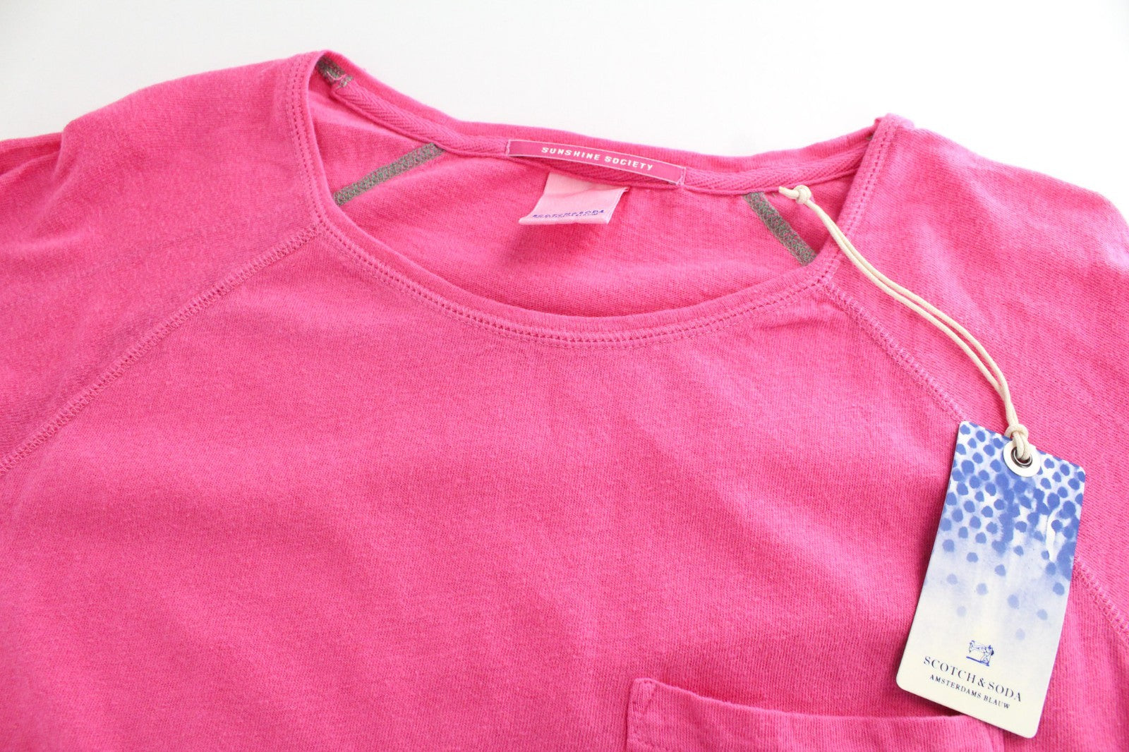SCOTCH & SODA Men T-Shirt S Fuchsia Pink Jersey Round Neck Classic Pull On