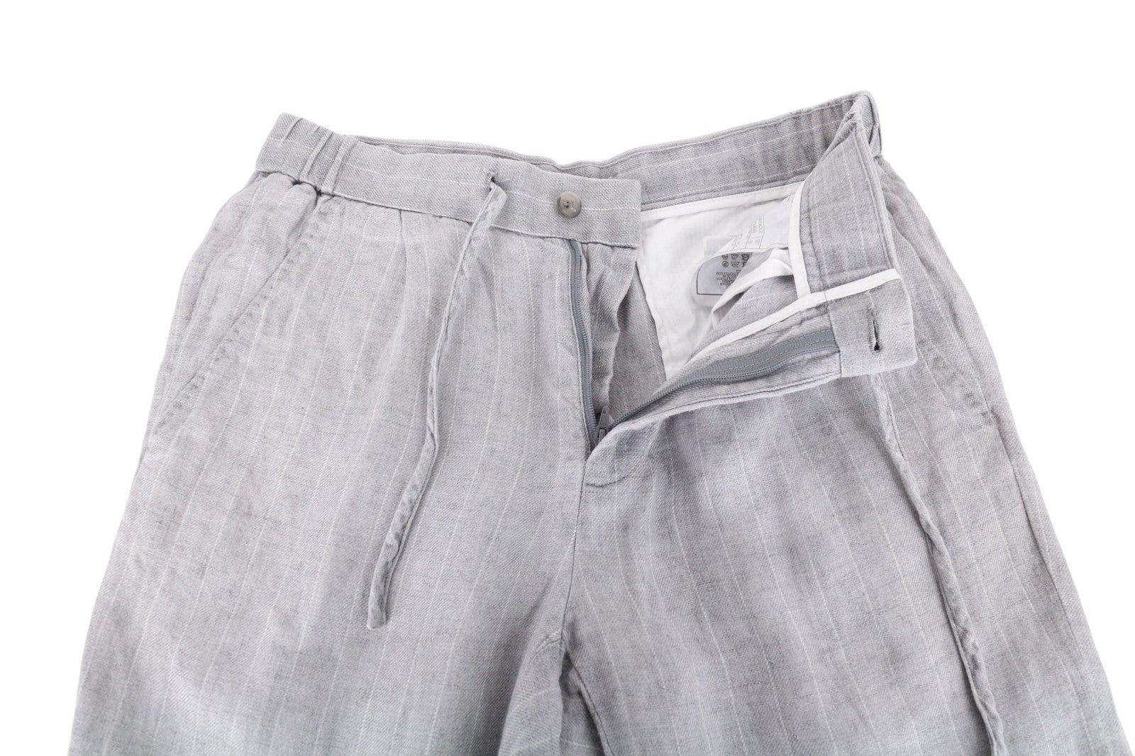 SUITSUPPLY Ames Pleat Men Trousers UK28R Grey Pinstriped Slim Linen Pleated