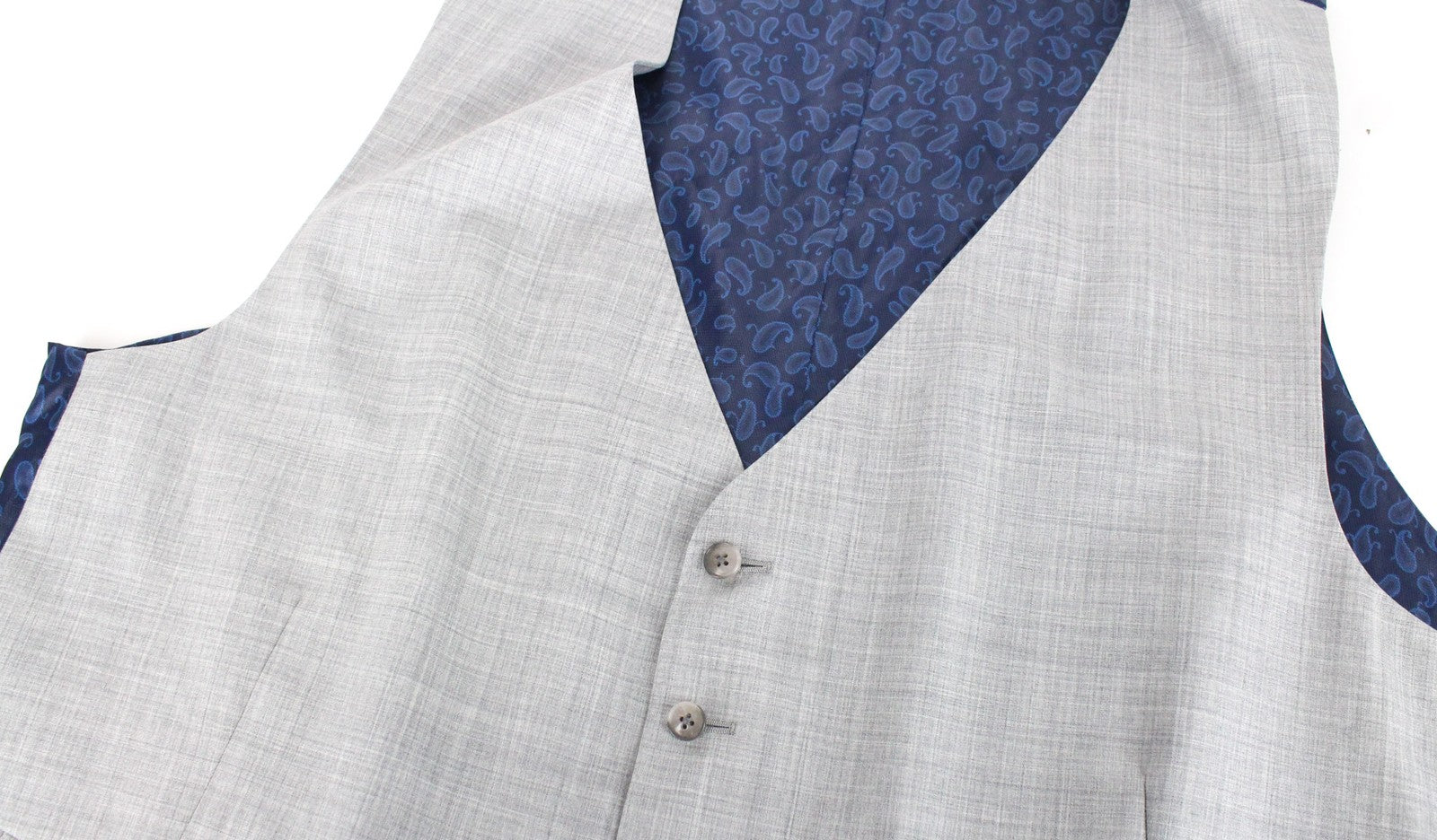 SUITSUPPLY Ferrara Men Waistcoat UK56R Light Grey Melange Slim Pure Wool V-Neck
