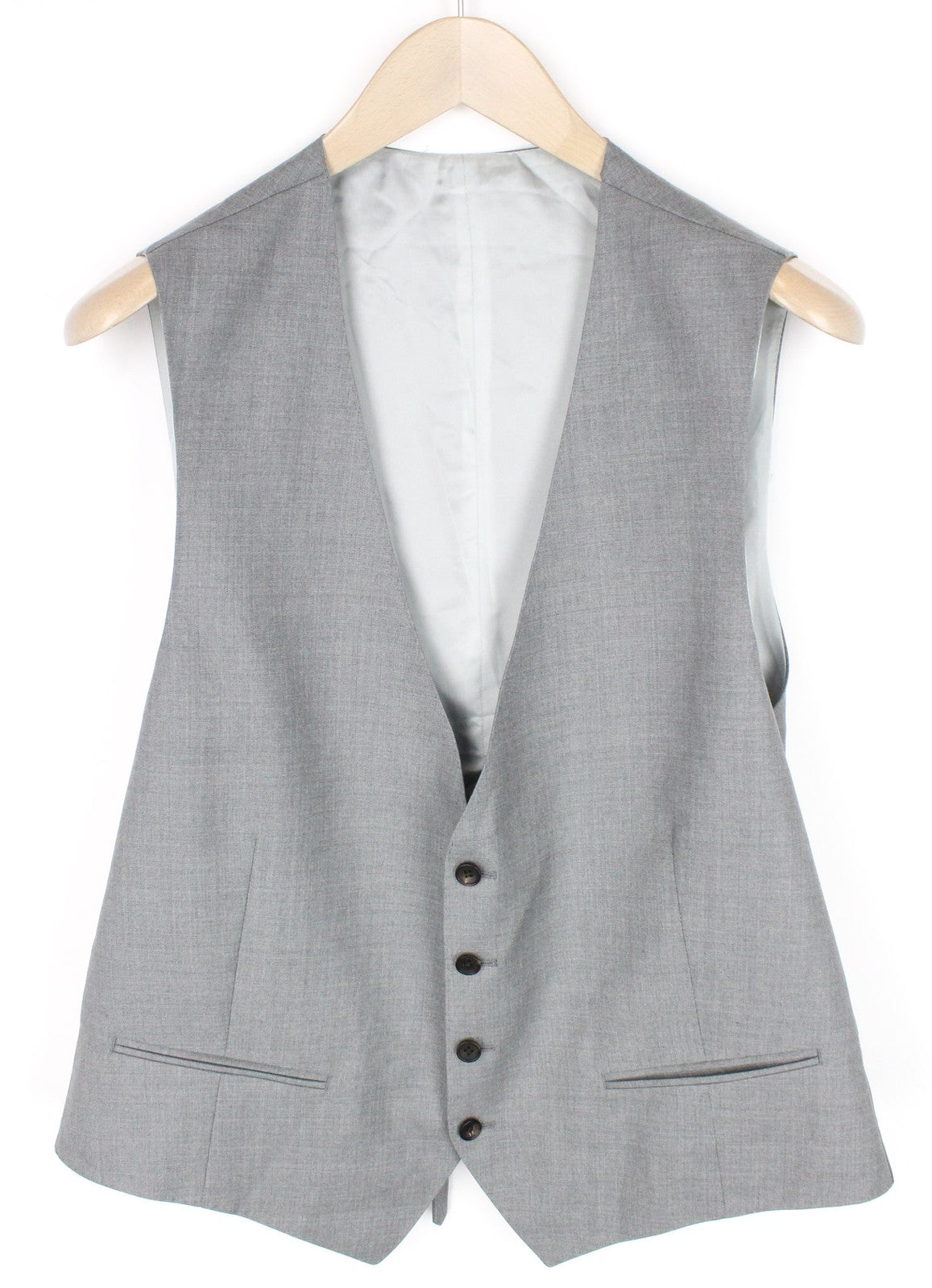 SUITSUPPLY Ferrara Men Waistcoat UK44R Mid Grey Melange Slim Pure Wool Twill