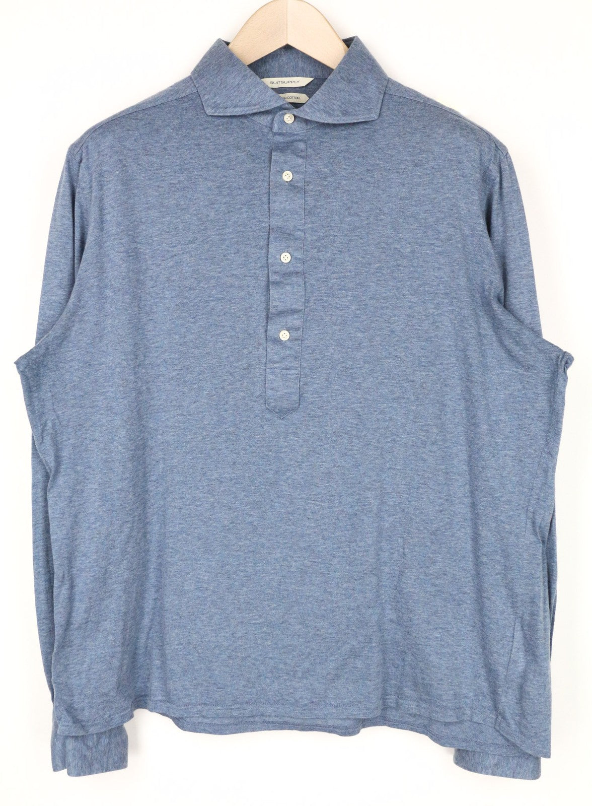 SUITSUPPLY Men Shirt 43/ 17/44/ 17 1/2 Blue Extra Slim Polo Egyptian Cotton