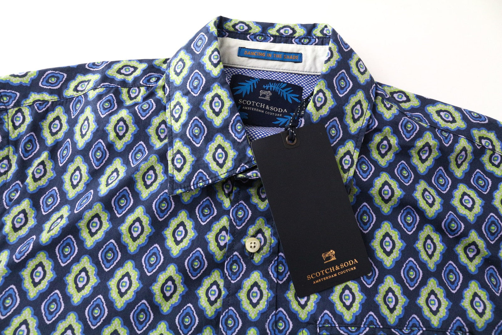 SCOTCH & SODA Men Shirt S Blue Graphic Print Button Up Pure Cotton Spread