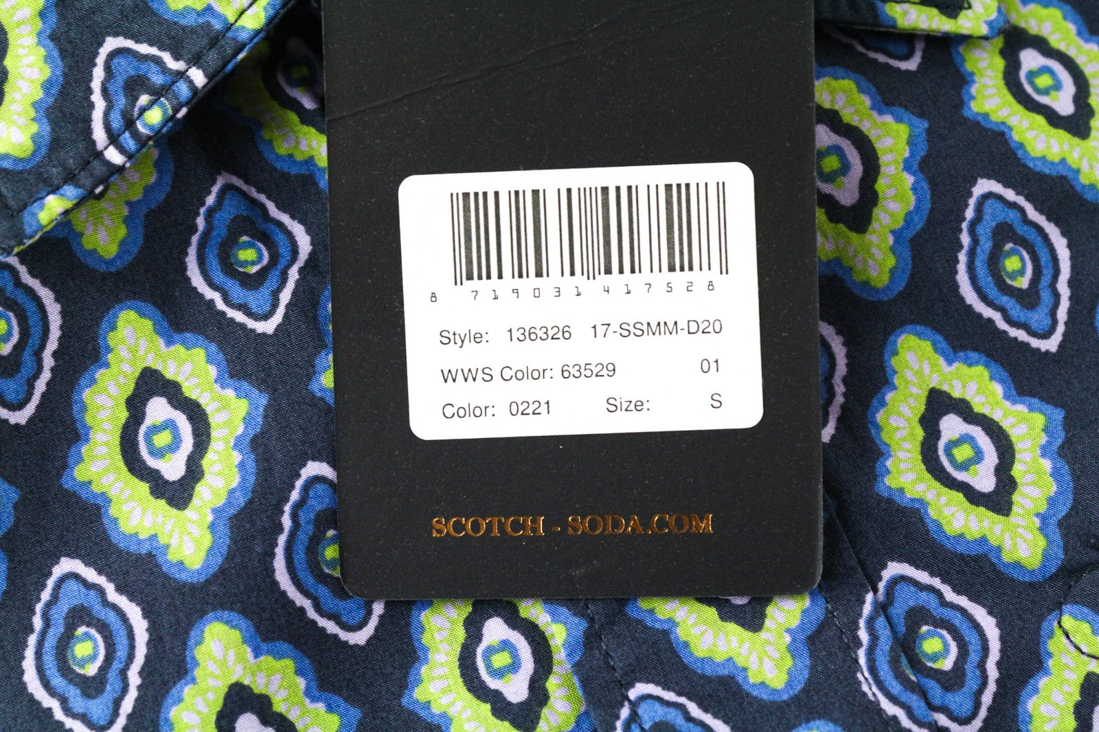 SCOTCH & SODA Men Shirt S Blue Graphic Print Button Up Pure Cotton Spread