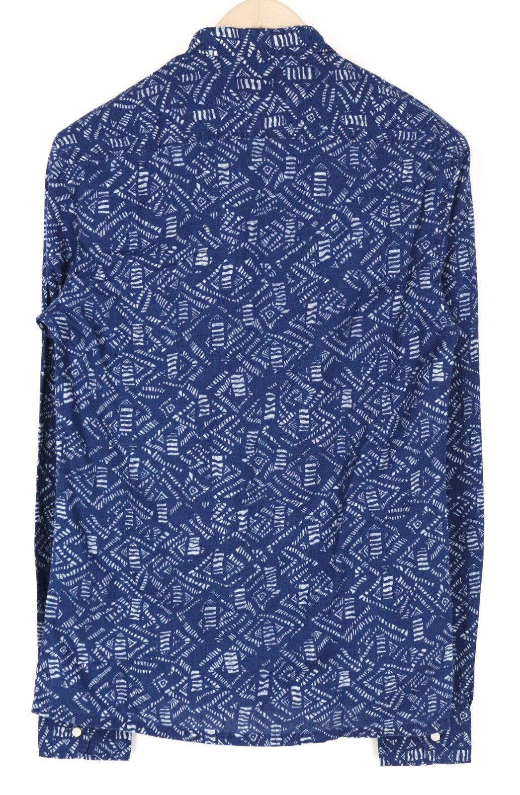 SCOTCH & SODA Men Shirt S Denim Blue Graphic Print Abstract Henley Cotton Linen