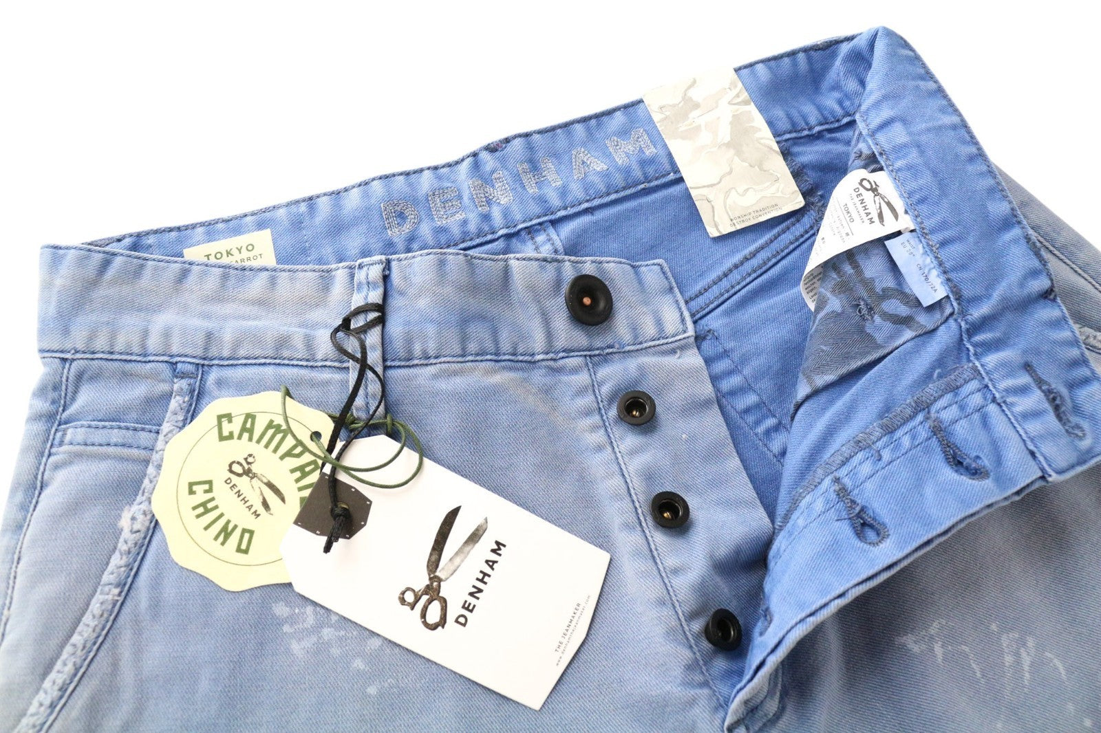 DENHAM Tokyo Men Trousers W28/L32 Light Blue Slim Carrot Chino Painted Stretch
