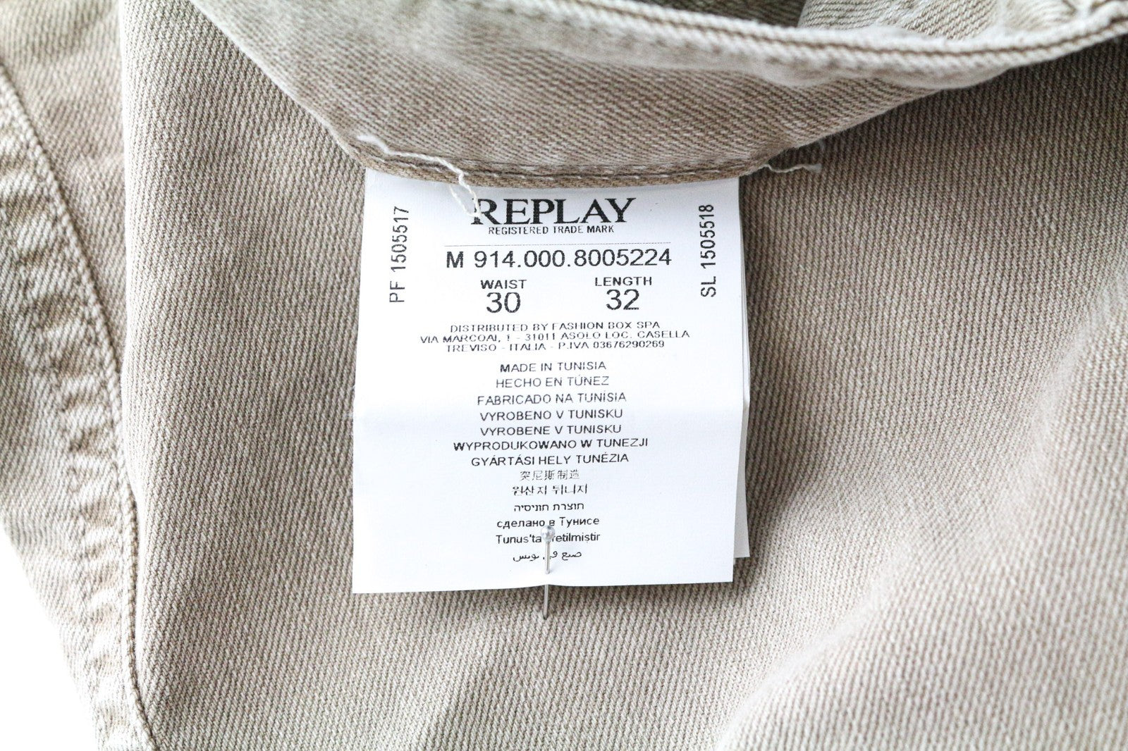 REPLAY Anbass Men Jeans W30/L32 Light Brown Slim Stretch Bull Denim Zip-Fly
