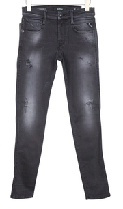 REPLAY Anbass Men Jeans W30/L34 Dark Grey Slim Fit Distressed Stretch Zip-Fly