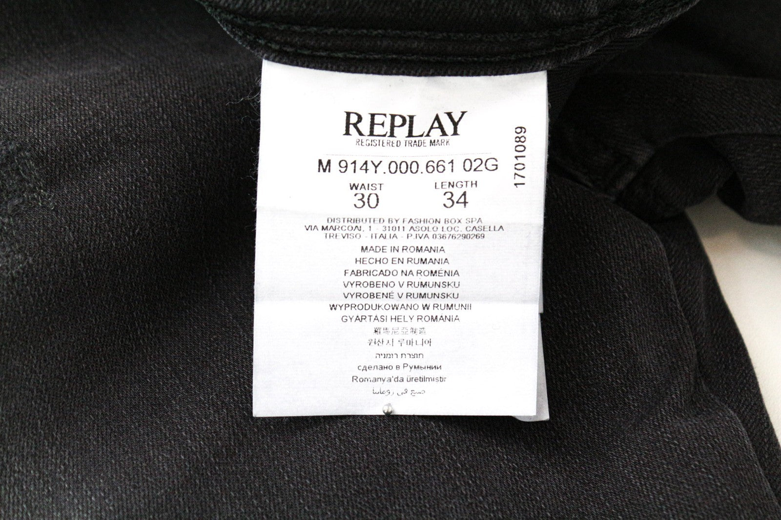 REPLAY Anbass Men Jeans W30/L34 Dark Grey Slim Fit Distressed Stretch Zip-Fly