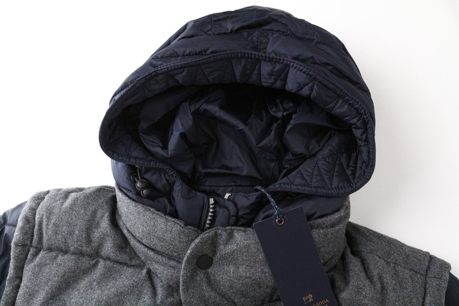 SCOTCH & SODA Men Jacket XL Dark Grey Melange Hooded Quilted Wool Blend Zip Up