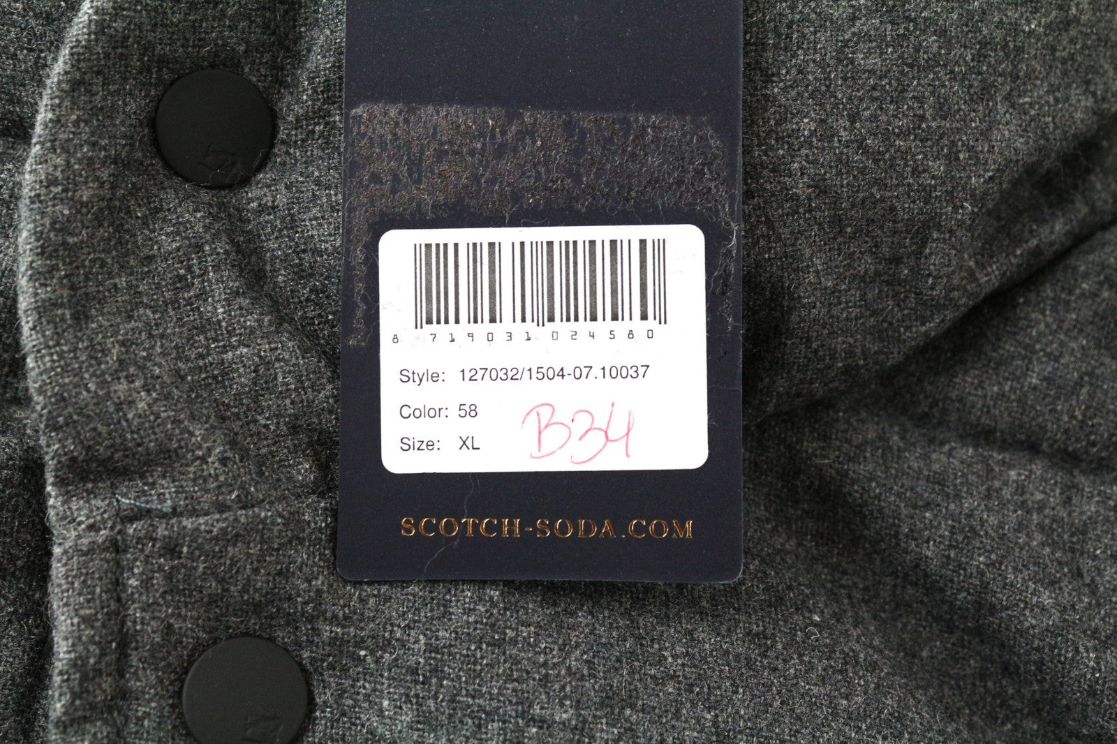SCOTCH & SODA Men Jacket XL Dark Grey Melange Hooded Quilted Wool Blend Zip Up
