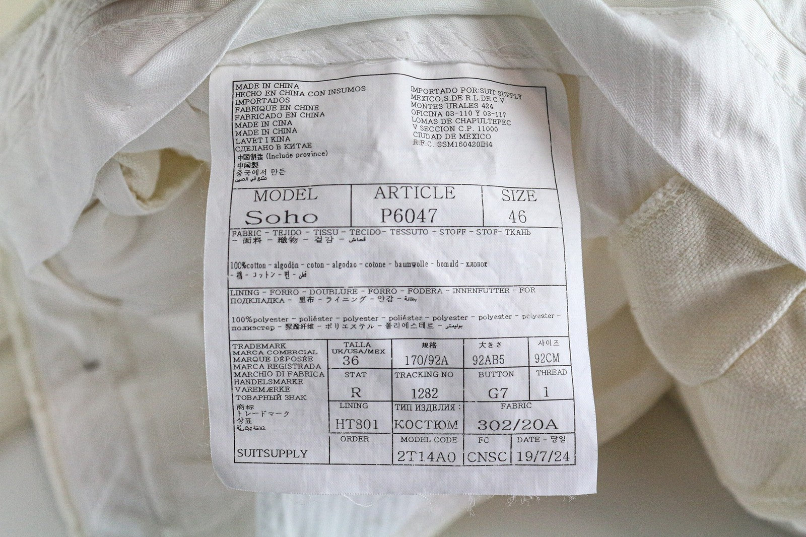 SUITSUPPLY Havana Men Suit UK38R Formal Off-White Slim Pure Cotton 2 Piece