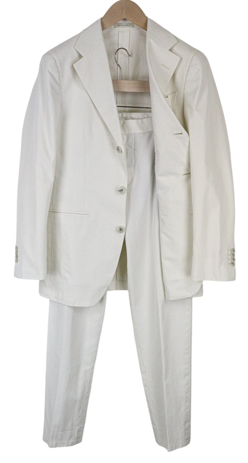 SUITSUPPLY Havana Men Suit UK34R Single-Breasted Off-White Slim Cotton 2 Piece