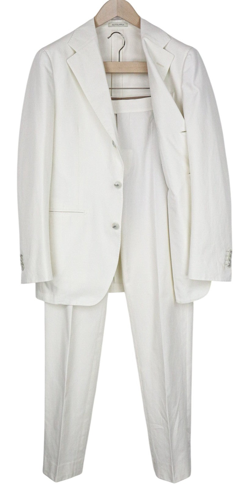 SUITSUPPLY Havana Men Suit UK38R Unlined Off-White Slim Fit Pure Cotton 2 Piece