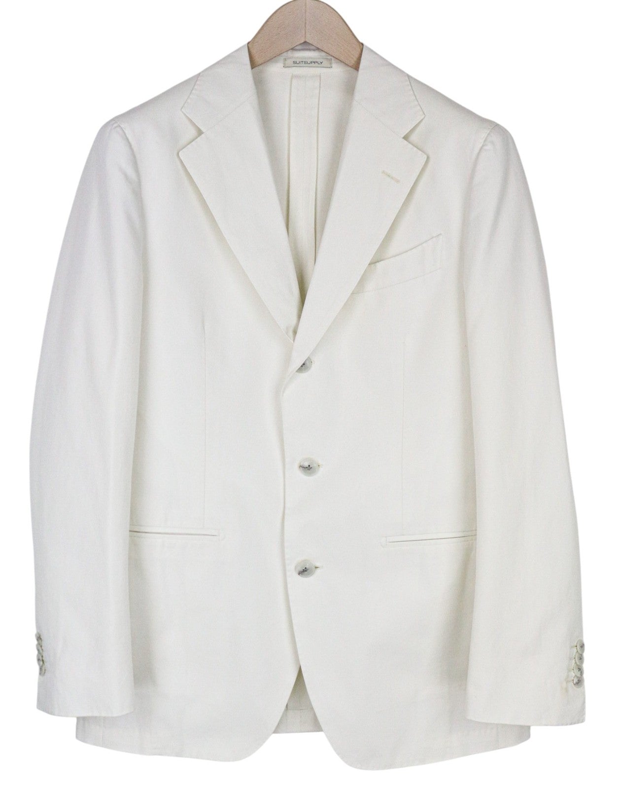 SUITSUPPLY Havana Men Suit UK38R Unlined Off-White Slim Fit Pure Cotton 2 Piece