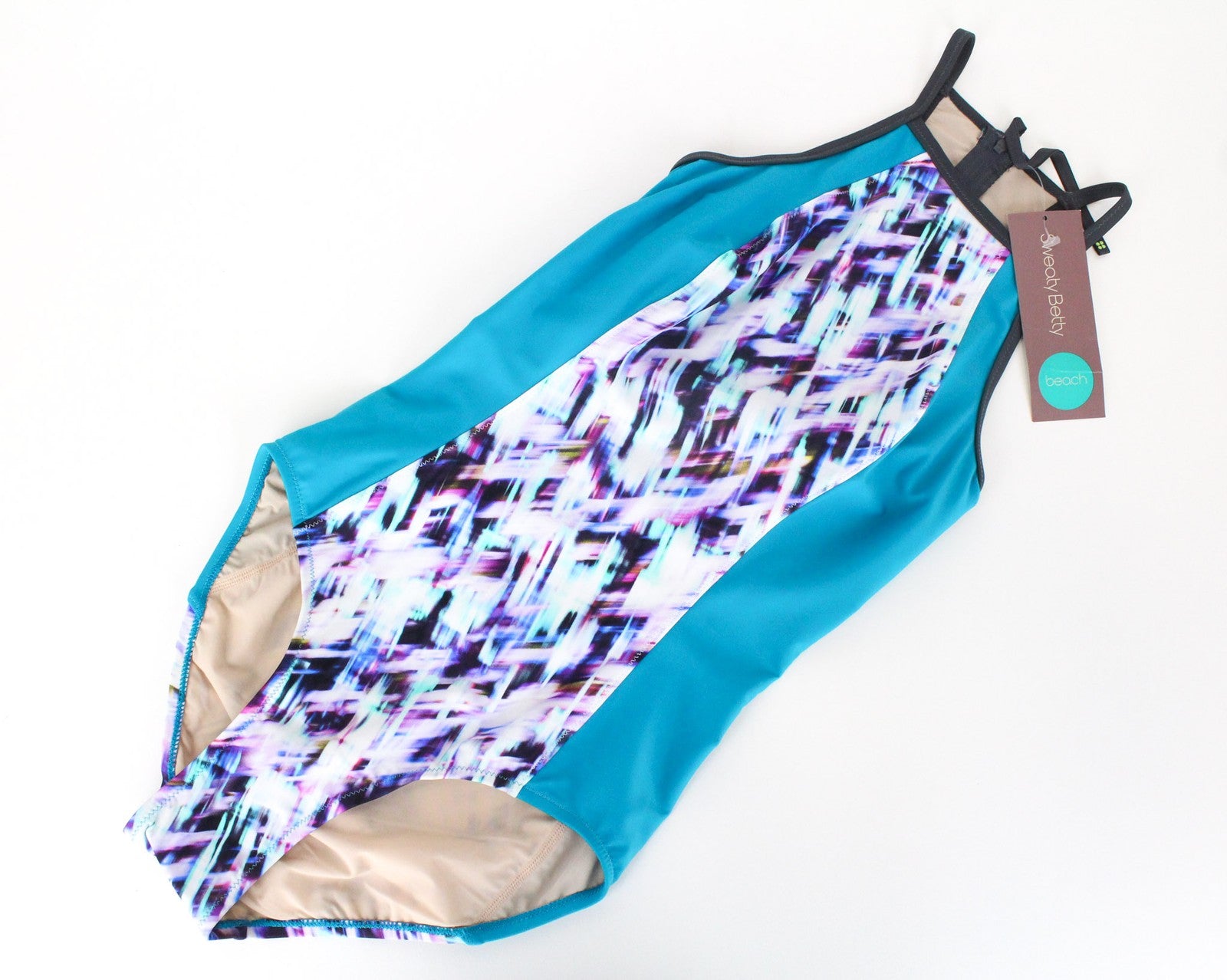 SWEATY BETTY Aquaglide Women Swimsuit S Blue Patterned Quick Dry Beach 1-Piece