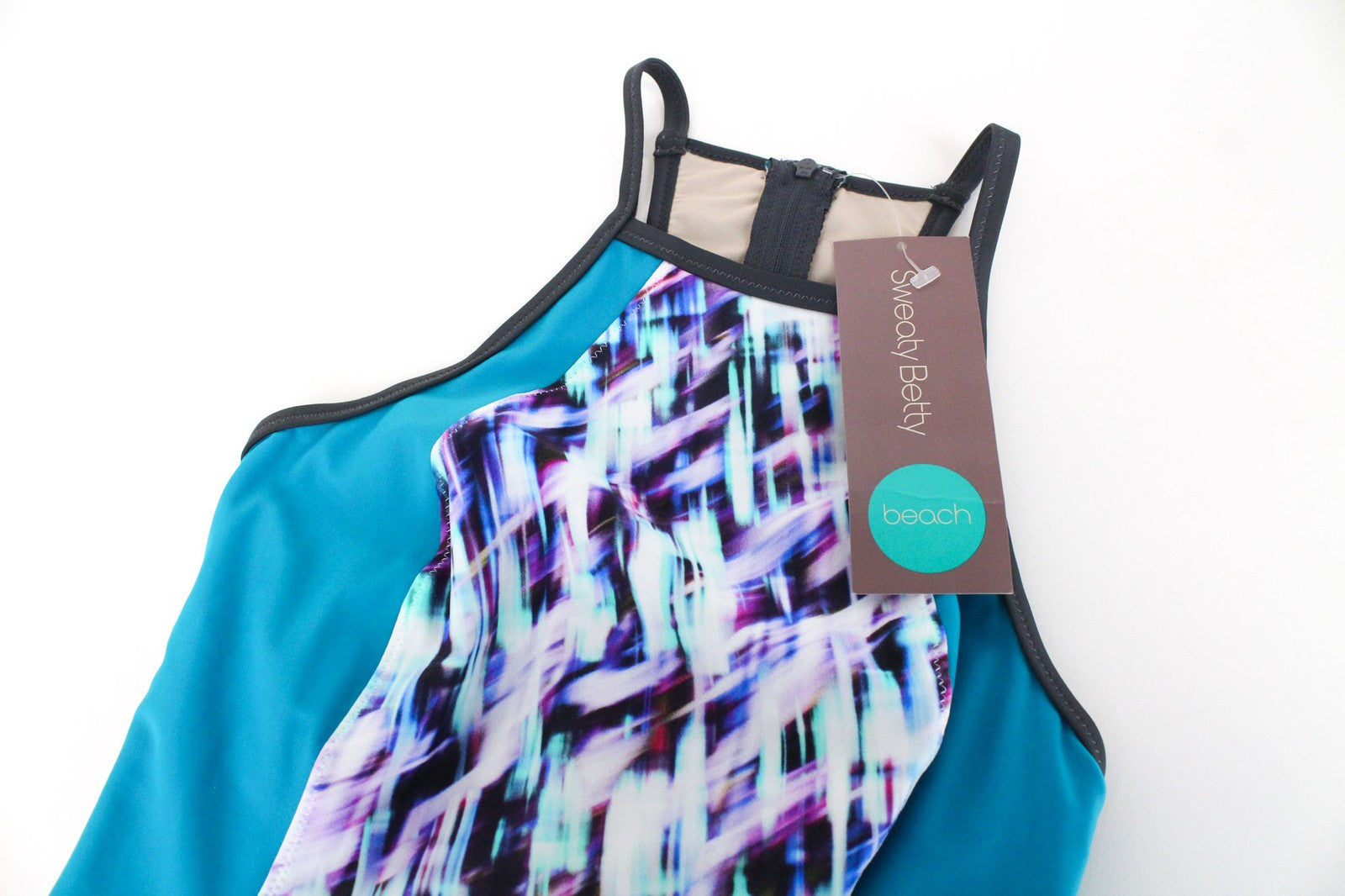 SWEATY BETTY Aquaglide Women Swimsuit S Blue Patterned Quick Dry Beach 1-Piece