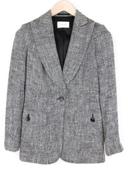 SUITSUPPLY Olivia Women Blazer UK8R XS Grey Silk Cotton Patterned Peak Lapel