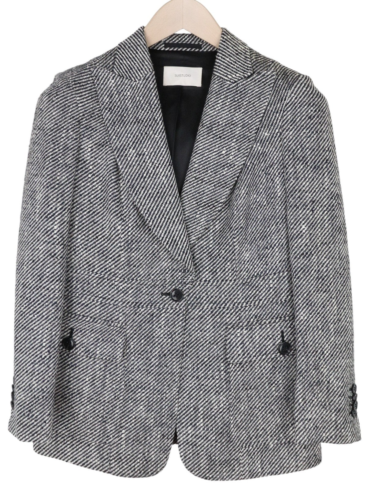 SUITSUPPLY Olivia Women Blazer UK10S Grey Silk Cotton Peak Lapel Classic Lined