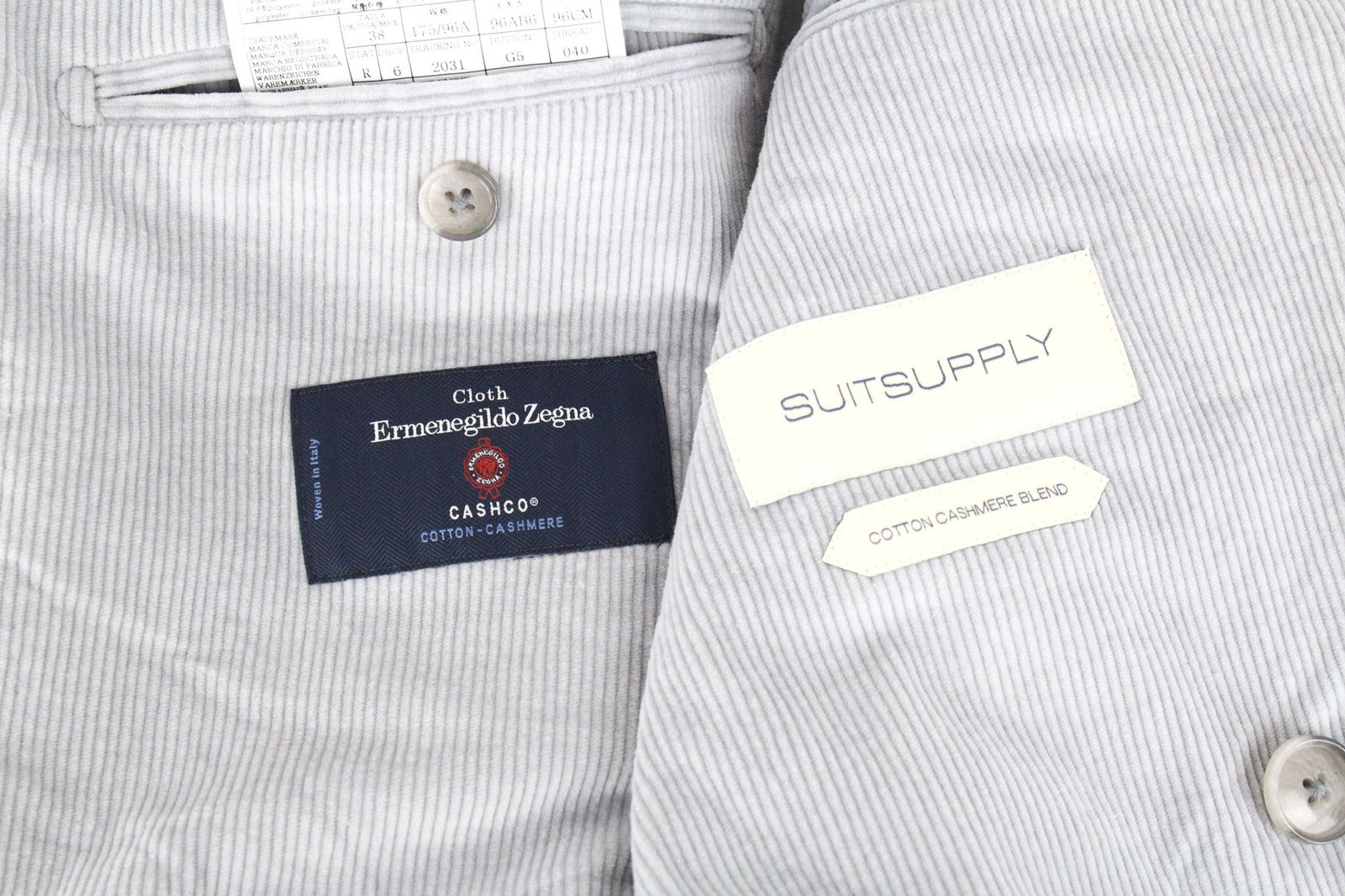 SUITSUPPLY Havana Men Suit UK38R Cashmere Zegna Corduroy Slim Grey 2Piece