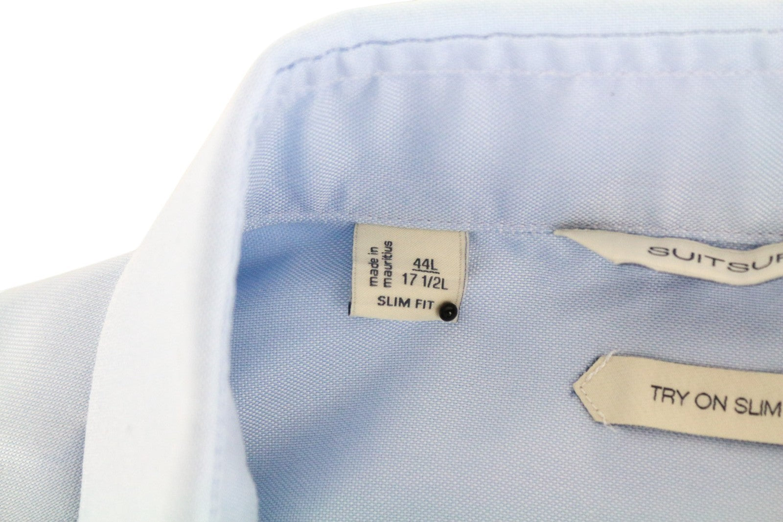 SUITSUPPLY Men Shirt 44L/17 1/2L Slim Pure Cotton Blue Button-Up Twill