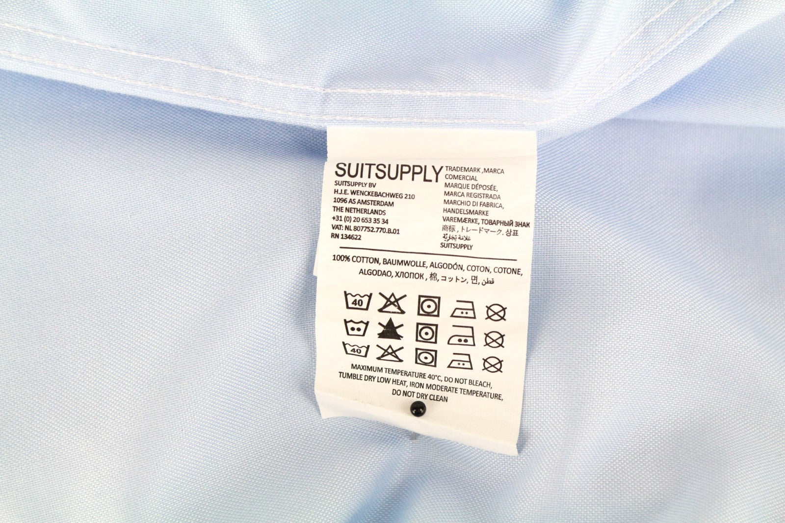 SUITSUPPLY Men Shirt 44L/17 1/2L Slim Pure Cotton Blue Button-Up Twill