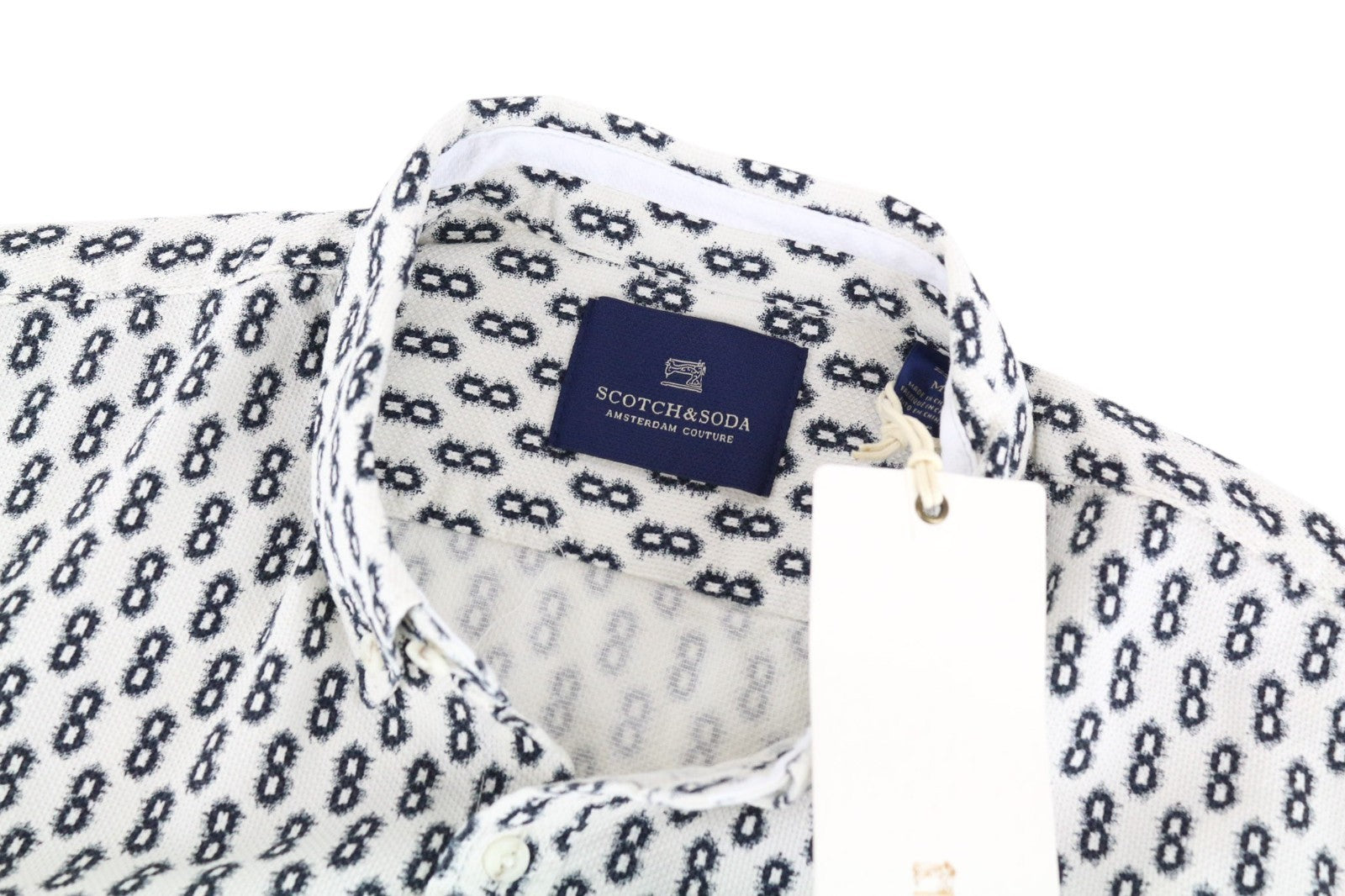 SCOTCH & SODA Ams Couture Men Shirt M White Pure Cotton Patterned Long Sleeved