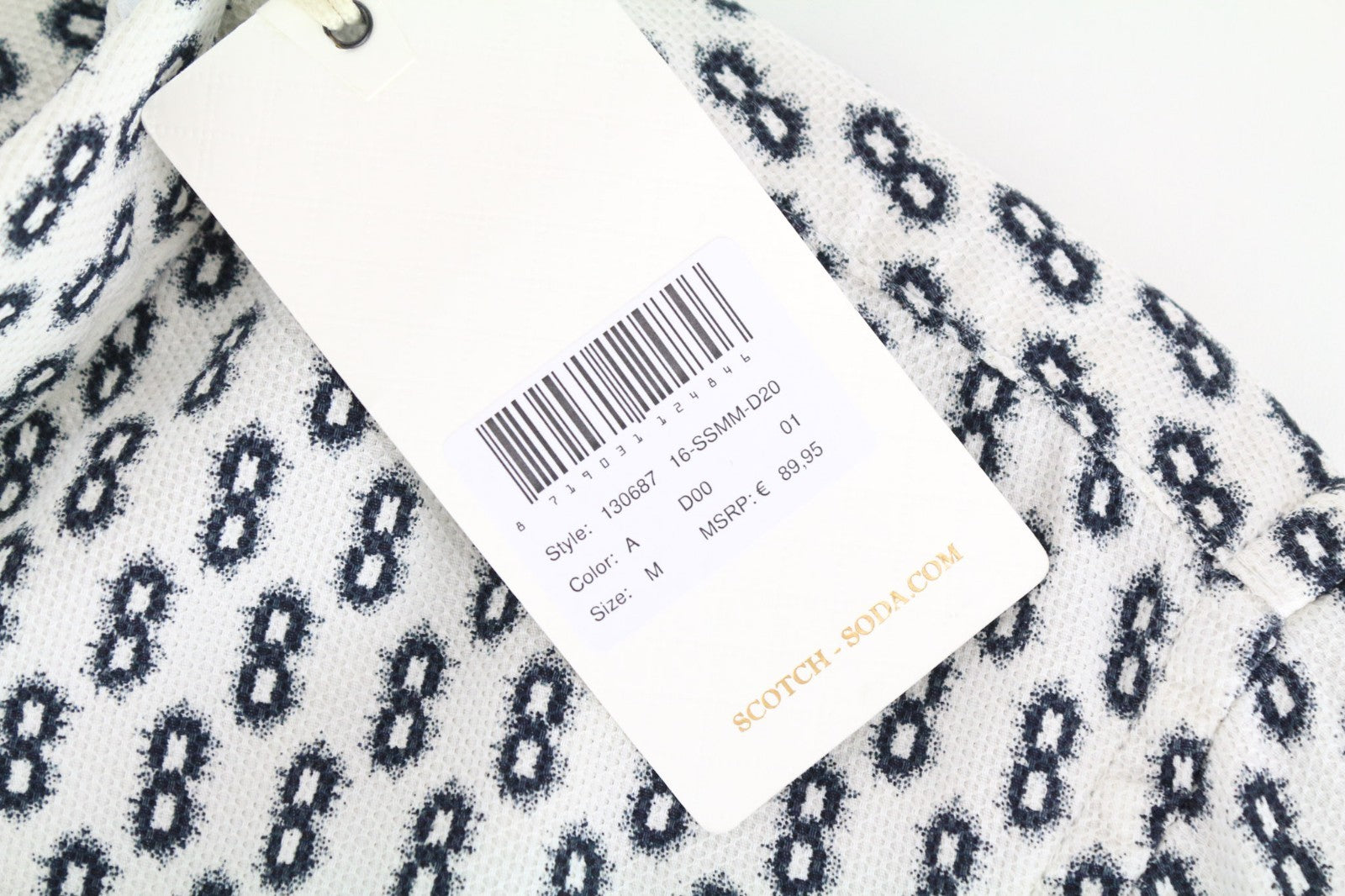 SCOTCH & SODA Ams Couture Men Shirt M White Pure Cotton Patterned Long Sleeved