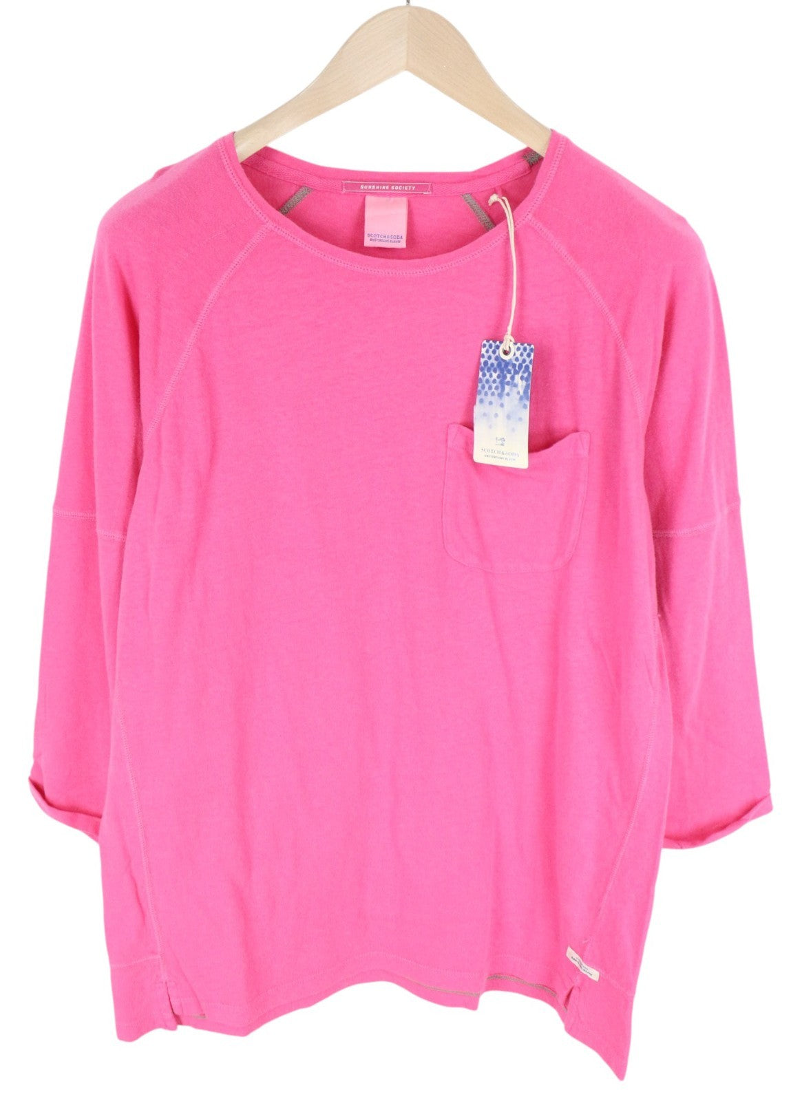 SCOTCH & SODA Ams Blauw Men T-Shirt ~M Pink 3/4 Sleeve Pocketed Pull On Casual