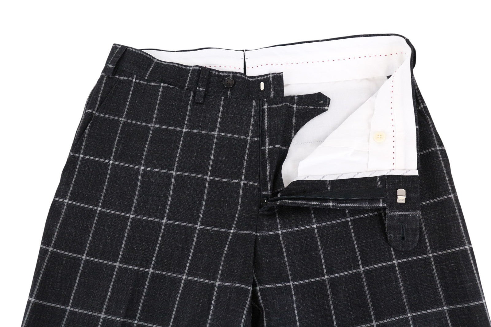 SUITSUPPLY Brescia Men Trousers UK38S Grey Silk Wool Linen Checked Pattern