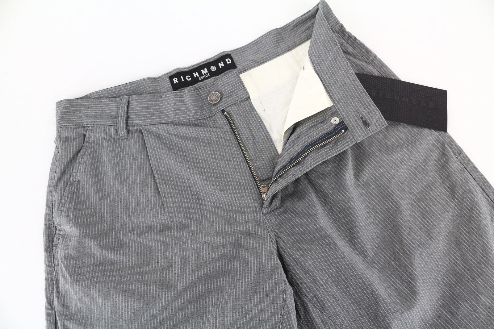 RICHMOND Men Shorts 48 W34 Grey Pure Cotton Striped Pattern Summer Casual