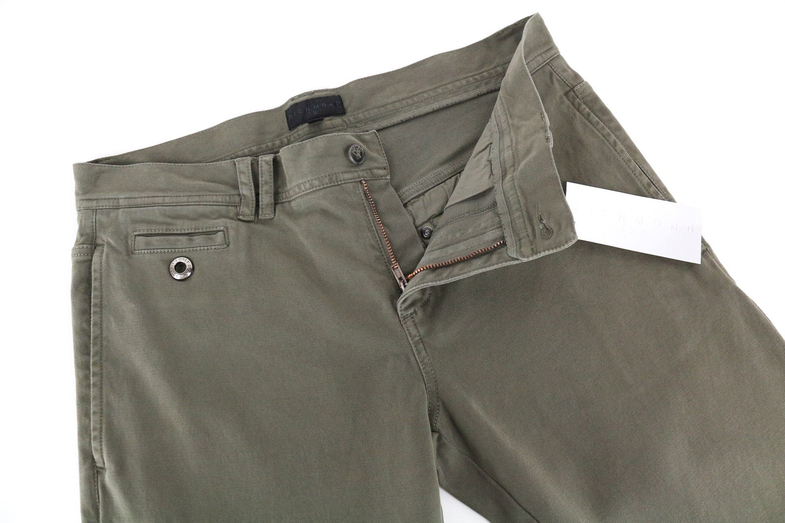 RICHMOND Men Trousers 48 W31 Green Cotton Stretch Flat Front Casual