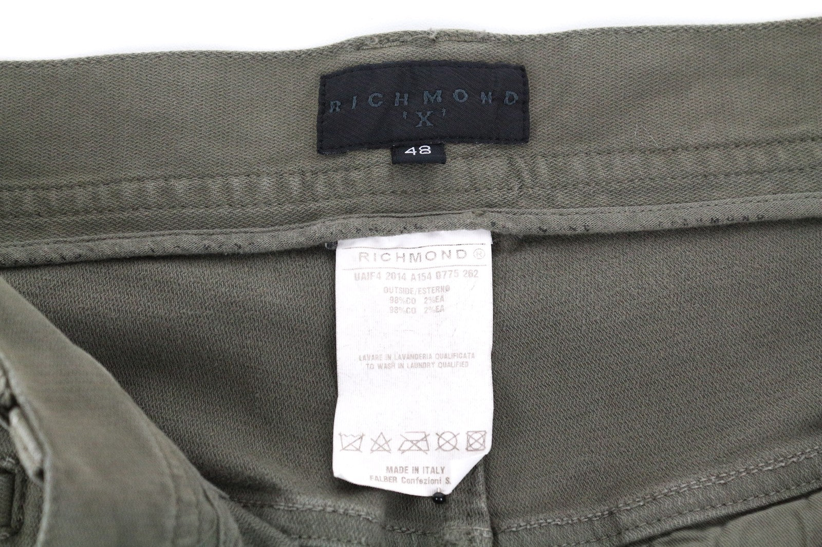 RICHMOND Men Trousers 48 W31 Green Cotton Stretch Flat Front Casual