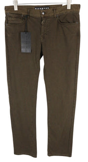 RICHMOND Hipster Men Trousers W32 Green Pure Cotton 5-Pocket Casual Zipped