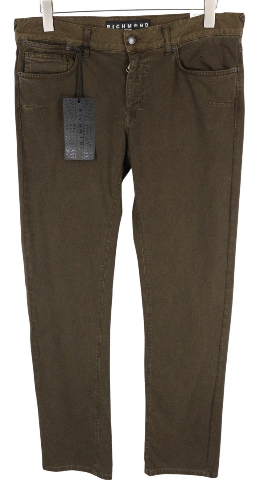 RICHMOND Hipster Men Trousers W32 Green Pure Cotton 5-Pocket Casual Zipped