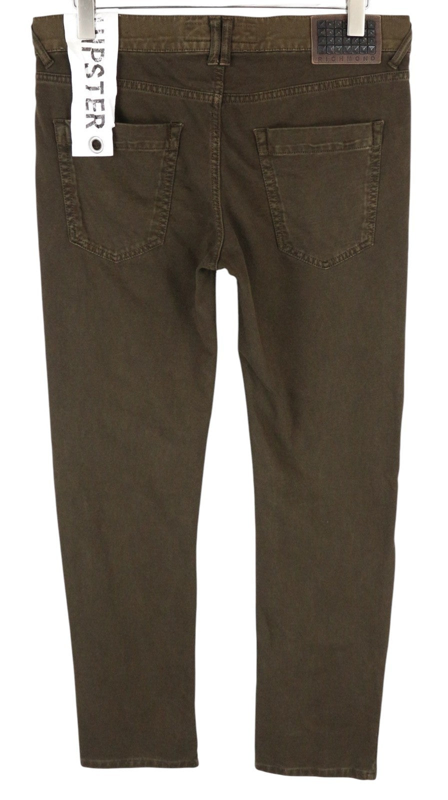 RICHMOND Hipster Men Trousers W32 Green Pure Cotton 5-Pocket Casual Zipped