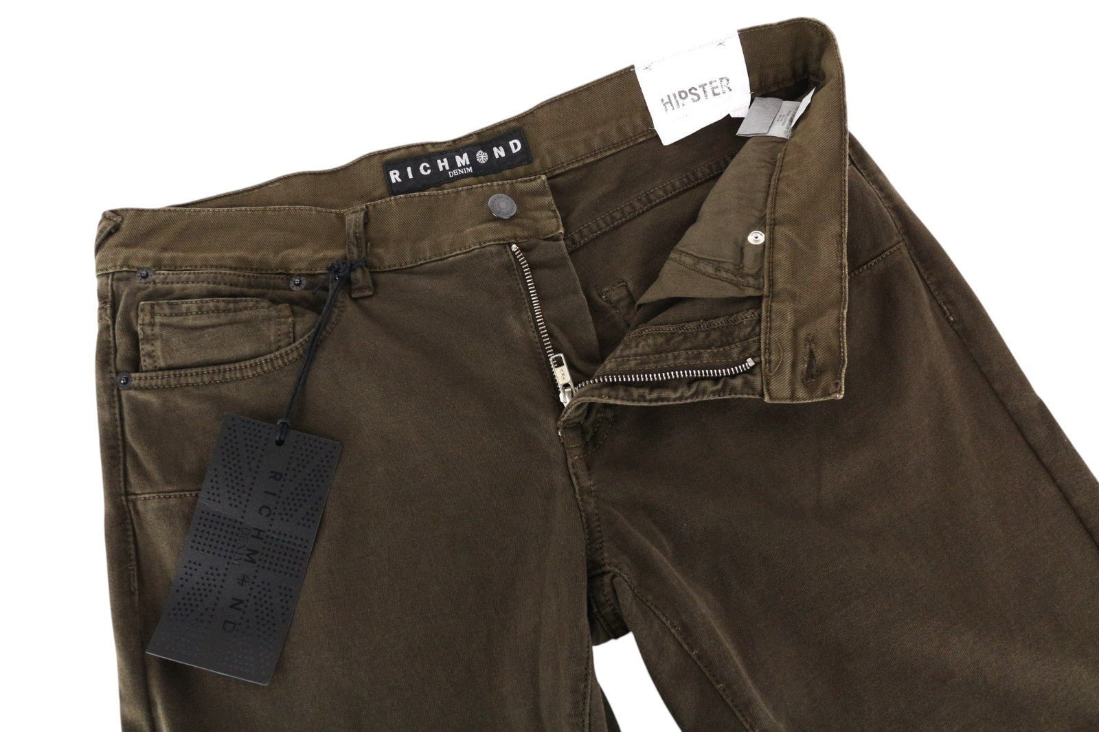 RICHMOND Hipster Men Trousers W32 Green Pure Cotton 5-Pocket Casual Zipped