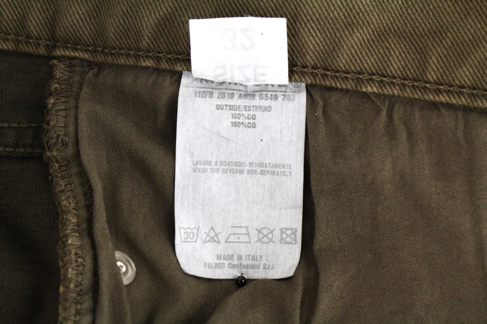 RICHMOND Hipster Men Trousers W32 Green Pure Cotton 5-Pocket Casual Zipped