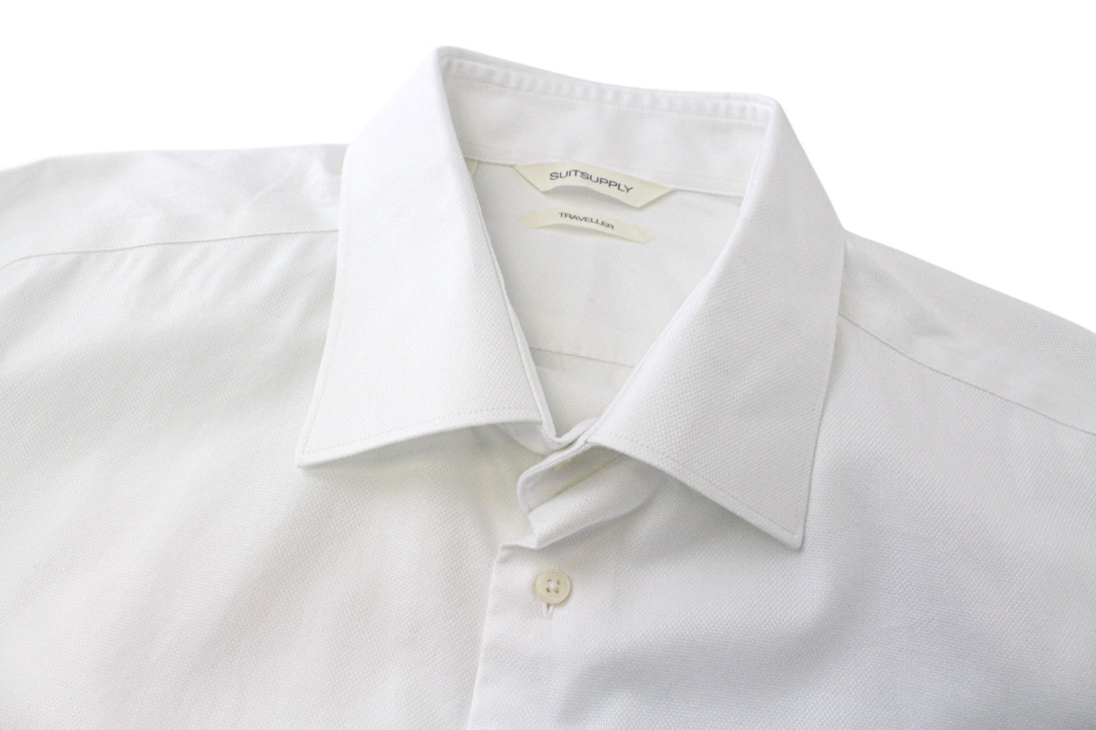 SUITSUPPLY Traveller Men Shirt 43/17 Slim Pure Cotton White Long Sleeved