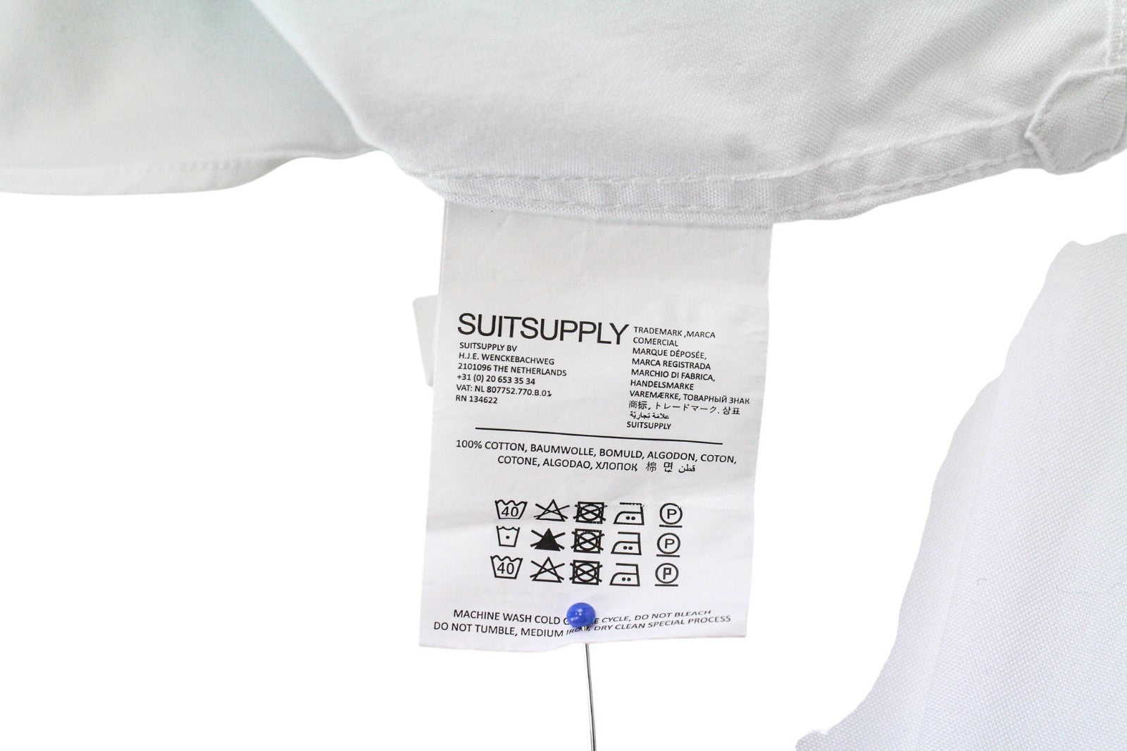 SUITSUPPLY Men Shirt 37 Slim Pure Cotton White Cutaway Button-Up Formal