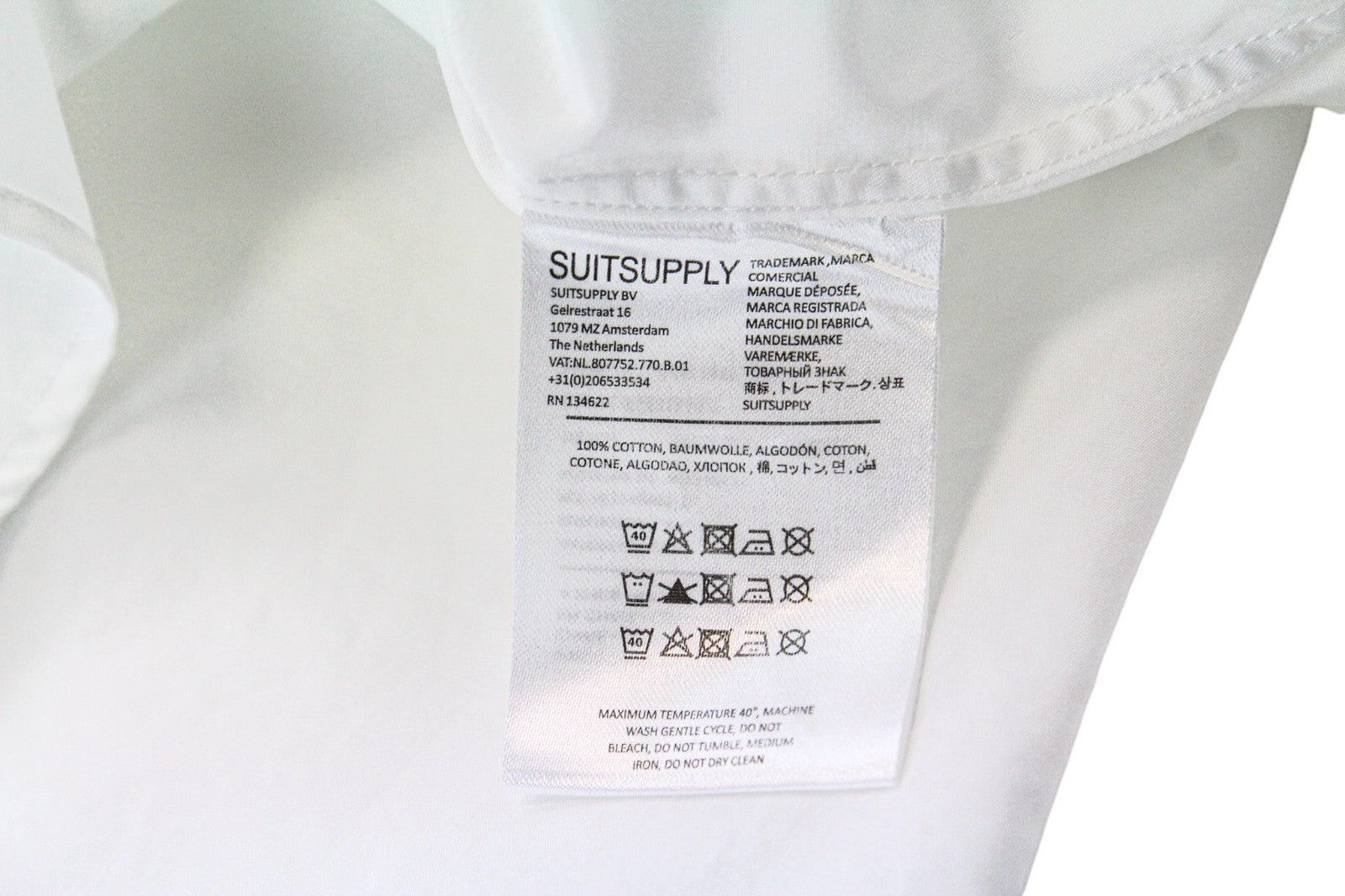 SUITSUPPLY Men Shirt 37/14 1/2 Slim Pure Cotton White Classic Long Sleeve Twill