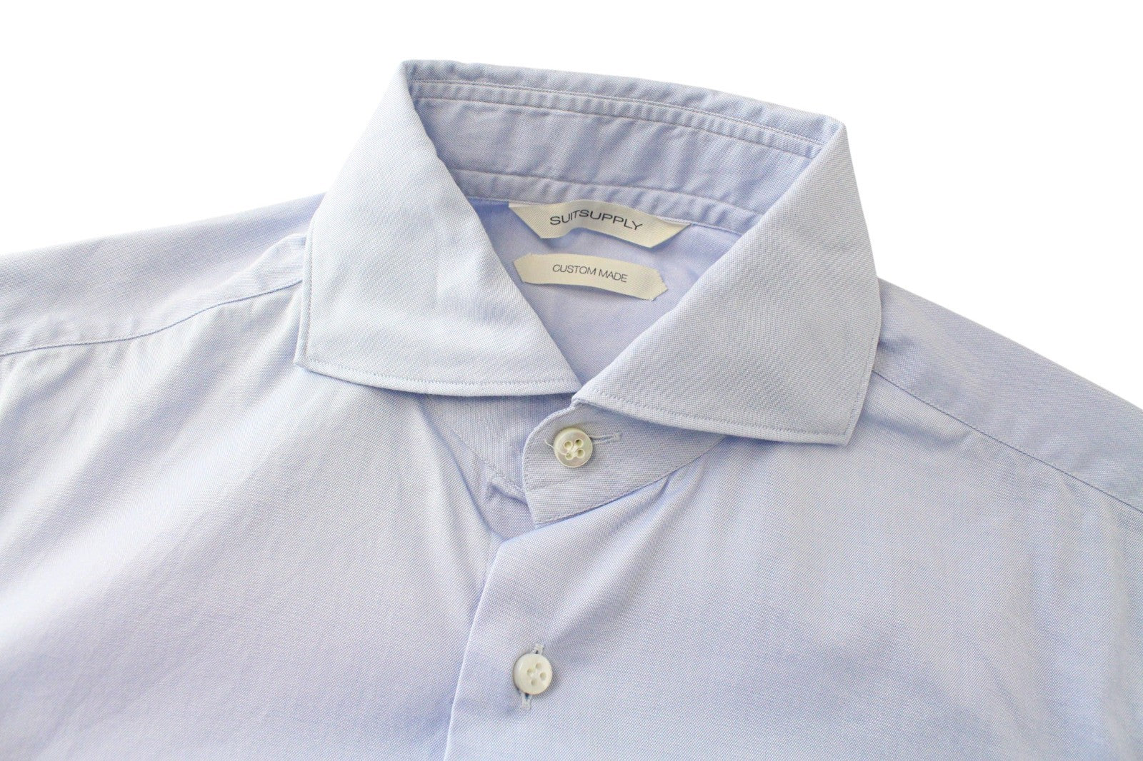 SUITSUPPLY Men Shirt 37/14 1/2 Extra Slim Blue Pure Cotton Cutaway Long Sleeve