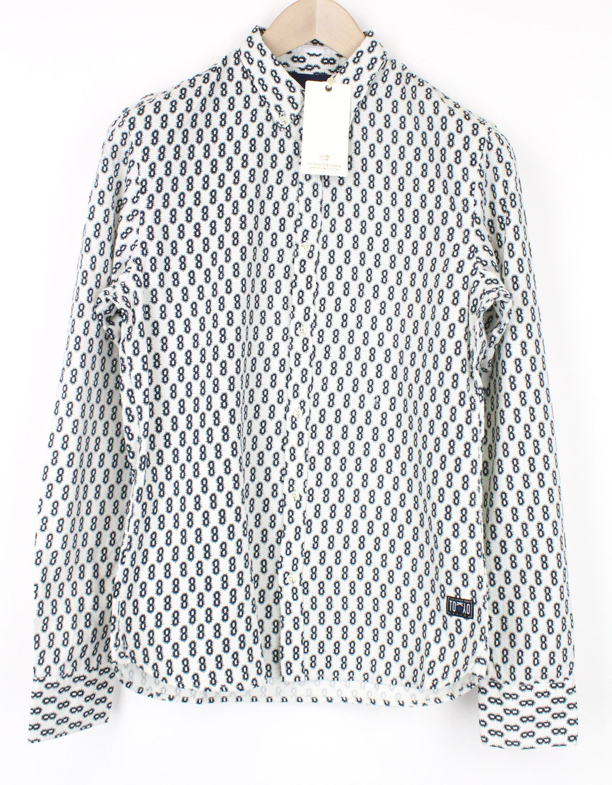 SCOTCH & SODA Ams Couture Men Shirt S White Pure Cotton Patterned Long Sleeve