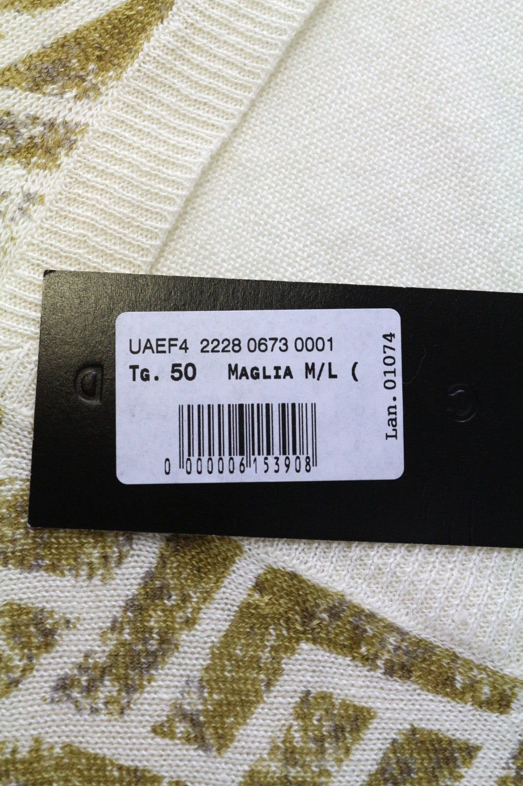 RICHMOND Men's Jumper IT50 Cream Linen V-Neck Knit Geometric Pattern Sweater